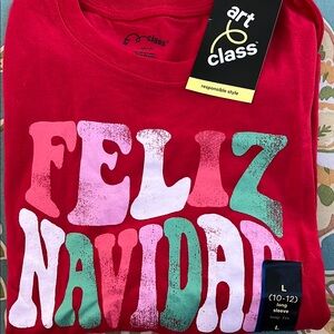 Art Class Festive Red and Green Feliz Navidad Long Sleeve Tee